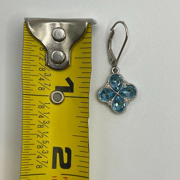 Sterling Silver 925 Blue Topaz Clover Drop Earrings Leverback Hook - Picture 9 of 11